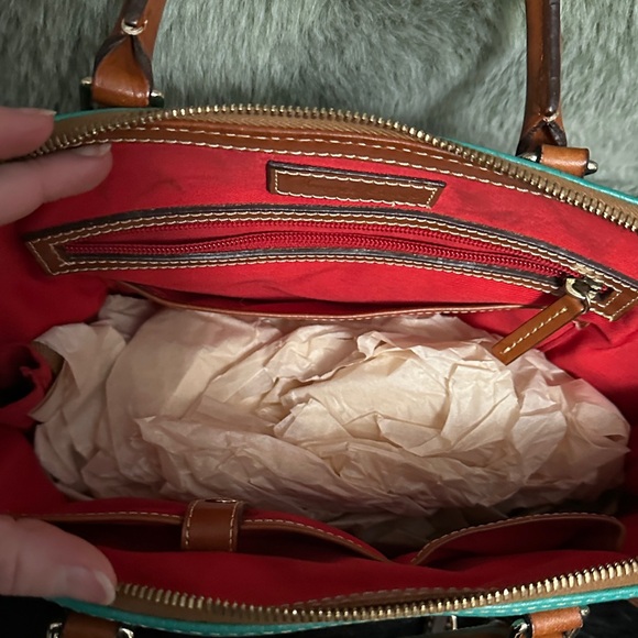 Dooney & Bourke Turquoise and Brown Satchel Shoulder Purse - Picture 4 of 12